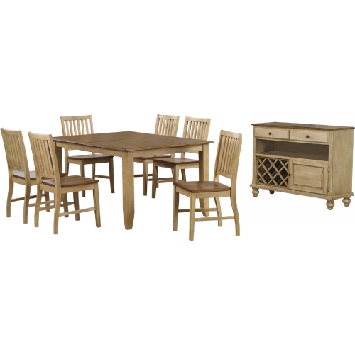 Brook 8 Piece 72" Dining Set in Distressed Wheat & Brown