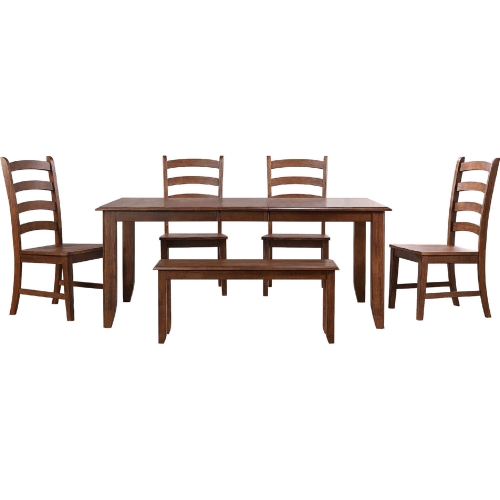 Simply Brook 6 Piece 72" Extension Dining Set & Bench in Brown Wood