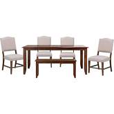 Simply Brook 6 Piece 72" Extension Dining Set in Distressed Brown Wood & Beige Gray Fabric