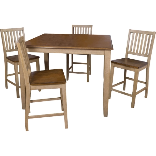 Brook 5 Piece 48" Square Counter Dining Set in Distressed Wheat & Brown