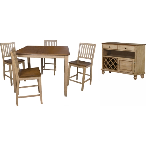 Brook 6 Piece 48" Square Counter Dining Set in Distressed Wheat & Brown