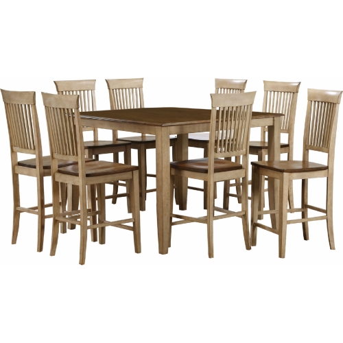 Brook 9 Piece 48" Square Counter Dining Set in Distressed Wheat & Brown