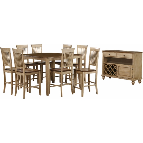 Brook 10 Piece 48" Square Counter Dining Set in Distressed Wheat & Brown