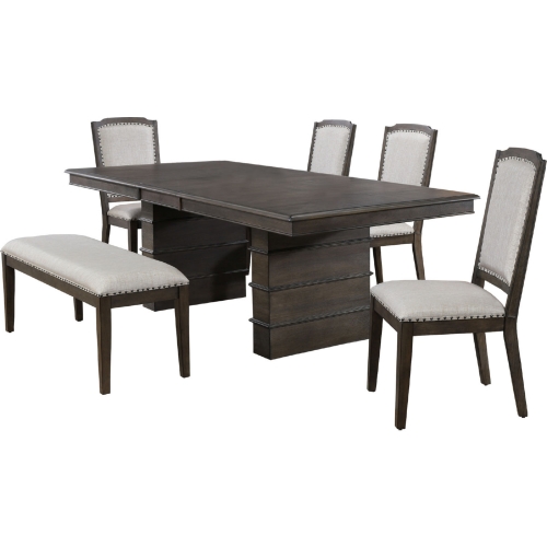 Cali 6 Piece Extension Dining Set in Wood & Gray Fabric