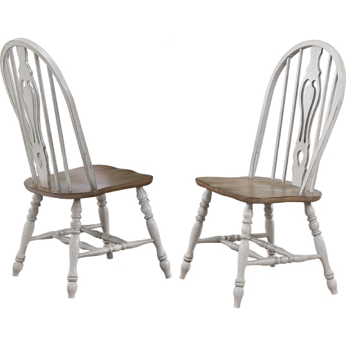 Country Grove Keyhole Dining Chair in Distressed Gray & Brown Wood (Set of 2)