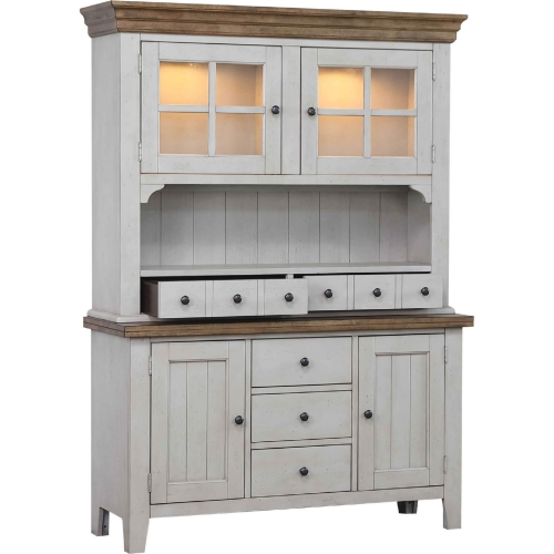 Country Grove Buffet & Hutch in Distressed Gray & Brown Wood