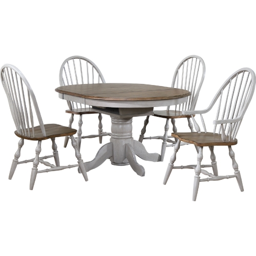 Country Grove 42" Round to 60" Oval Dining Set in Distressed Gray & Brown