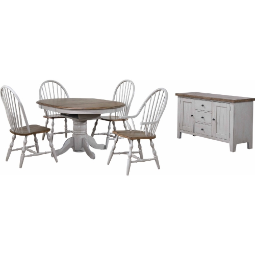 Country Grove 42" Round to 60" Oval Dining Set in Distressed Gray & Brown