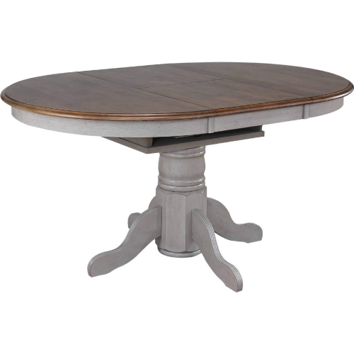 Country Grove 42" Round to 60" Oval Dining Table in Distressed Gray & Brown