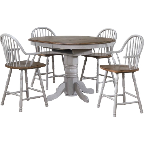 Country Grove 5 Piece Round to Oval Counter Dining Set in Gray & Brown