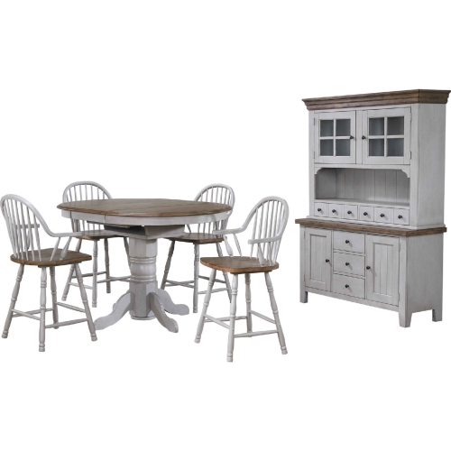 Country Grove 6 Piece Round to Oval Counter Dining Set in Gray & Brown