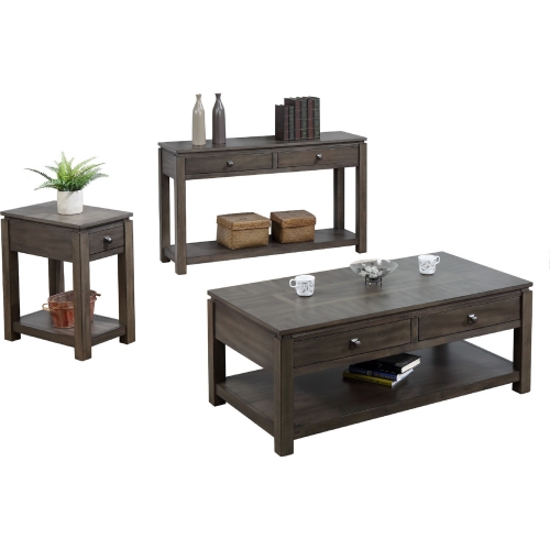 Shades of Gray 3 Piece Coffee Table Set in Weathered Gray Wood