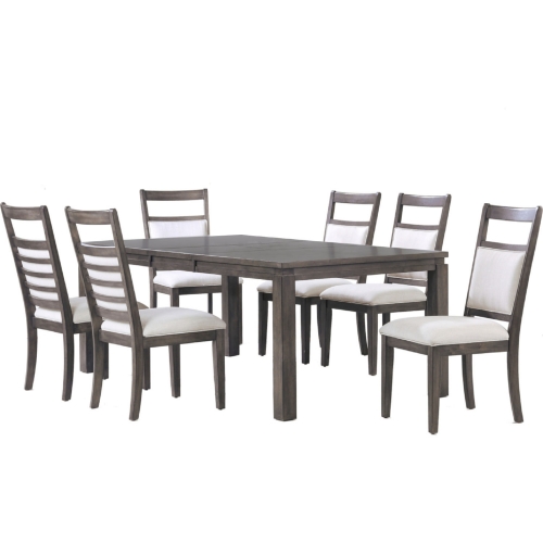 Shades of Gray 7 Piece Extension Dining Set in Weathered Gray & Fabric