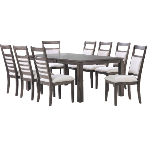 Shades of Gray 9 Piece Extension Dining Set in Weathered Gray & Fabric