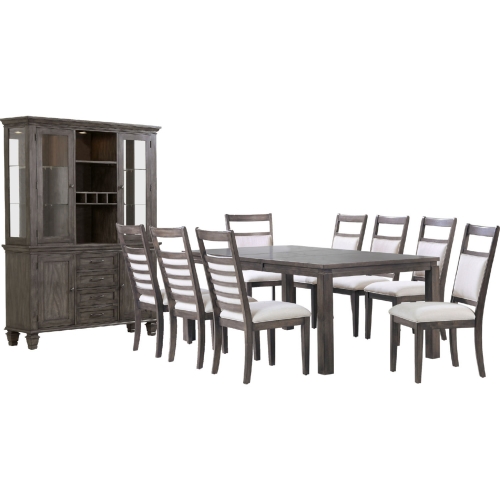 Shades of Gray 11 Piece Extension Dining Set in Weathered Gray & Fabric