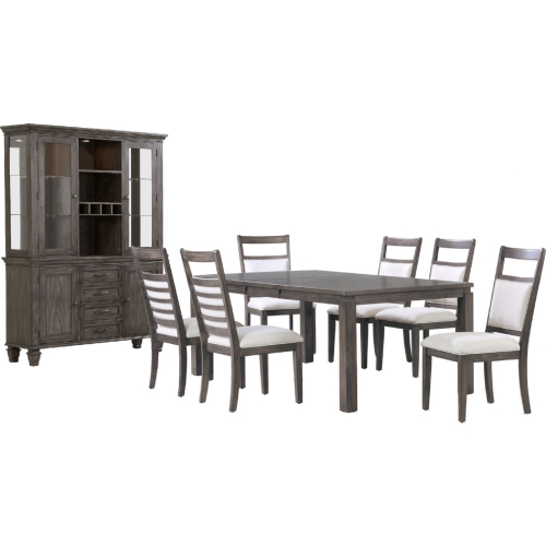 Shades of Gray 9 Piece Extension Dining Set in Weathered Gray & Fabric