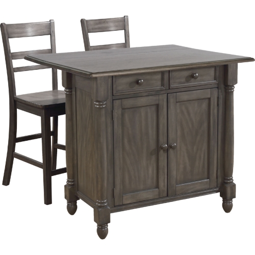 Shades of Gray Extension Drop Leaf Kitchen Island Set in Weathered Gray