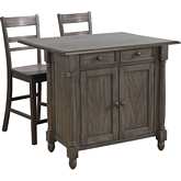 Shades of Gray Extension Drop Leaf Kitchen Island Set in Weathered Gray