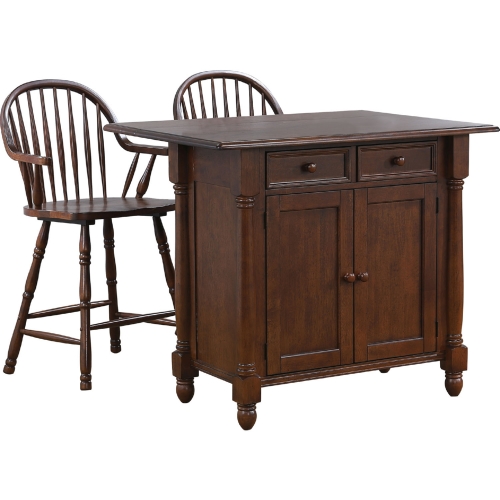 Andrews Extension Kitchen Island & Counter Stools Set in Distressed Brown