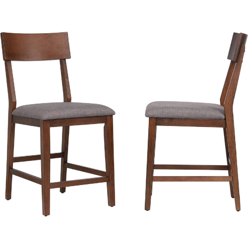 Mid Century Counter Stool in Walnut Finish & Gray Fabric (Set of 2)