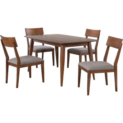 Mid Century 5 Piece Dining Set in Walnut Finish & Gray Fabric