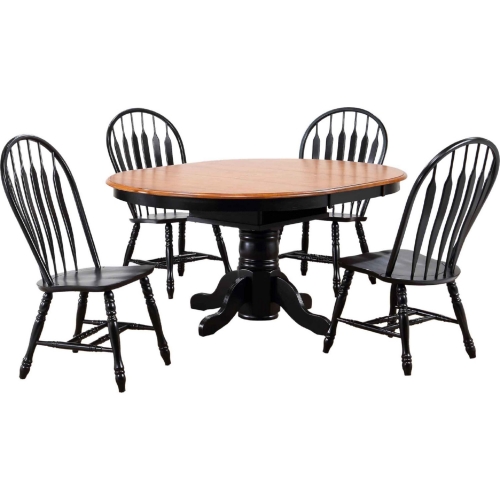 Selections 5 Piece 66" Oval Extension Dining Set in Distressed Black & Cherry