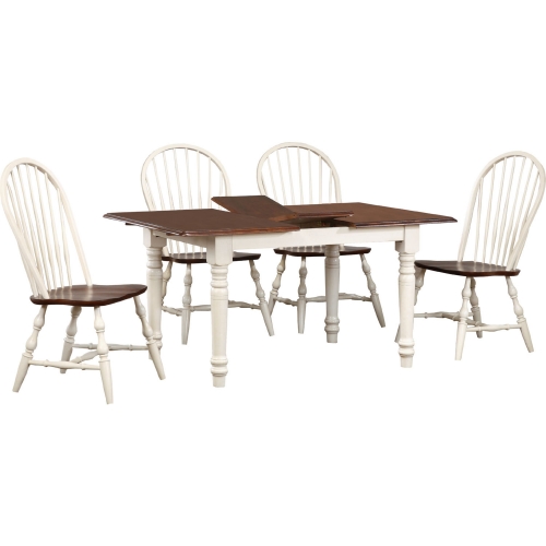 Andrews 5 Piece 60" Extension Dining Set in Antique White & Brown