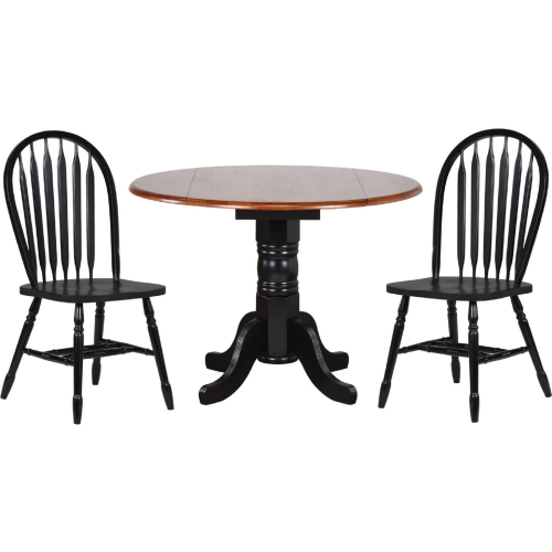 Selections 3 Piece 42" Round Extension Dining Set in Distressed Black & Cherry