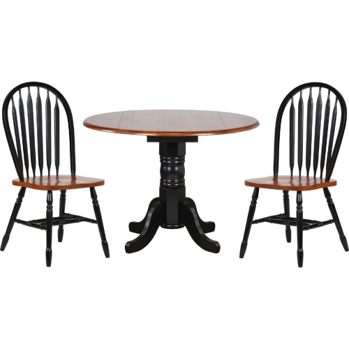 Selections 3 Piece 42" Round Extension Dining Set in Distressed Black & Cherry