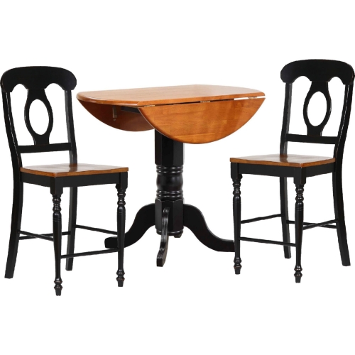 Selections 3 Piece 42" Extension Counter Dining Set in Distressed Black & Cherry