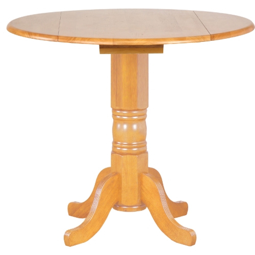 Oak Selections 42" Round Extension Drop Leaf Counter Dining Table in Light Oak