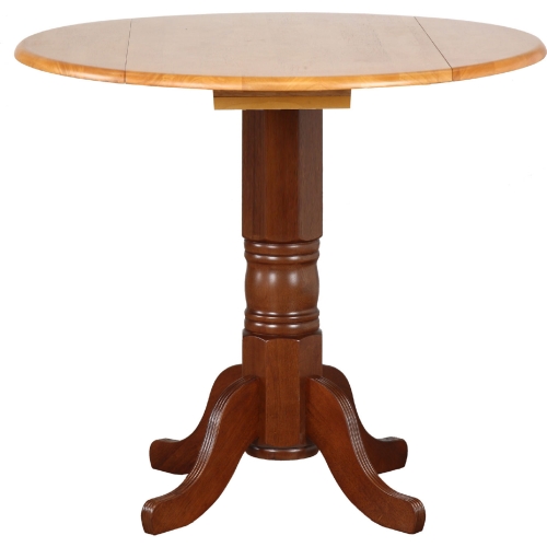 Oak Selections 42" Round Extension Drop Leaf Counter Table in Brown & Oak