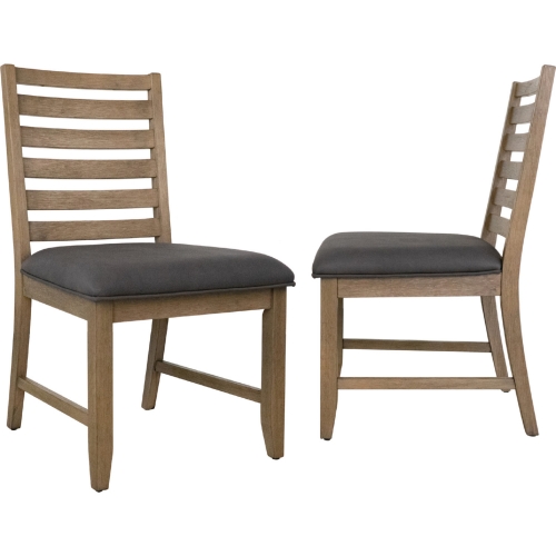 Saunders Slat Back Dining Chair in Acacia Wood & Gray Fabric (Set of 2)