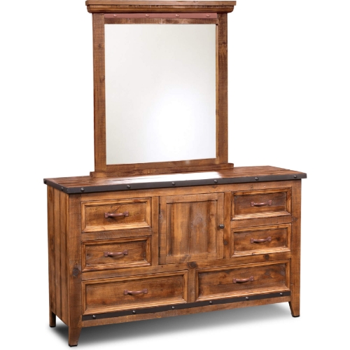 Rustic City 6 Drawer Dresser & Mirror in Rustic Natural Oak