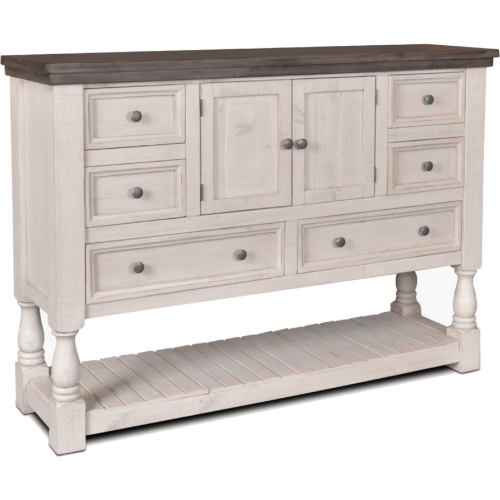 Rustic French 6 Drawer Dresser in Distressed White & Brown Wood