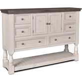 Rustic French 6 Drawer Dresser in Distressed White & Brown Wood