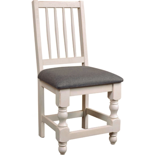 Rustic French Dining Side Chair in Distressed White & Brown Wood (Set of 2)