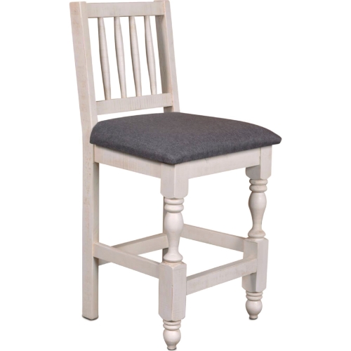 Rustic French Counter Stool in Distressed White & Brown Wood (Set of 2)