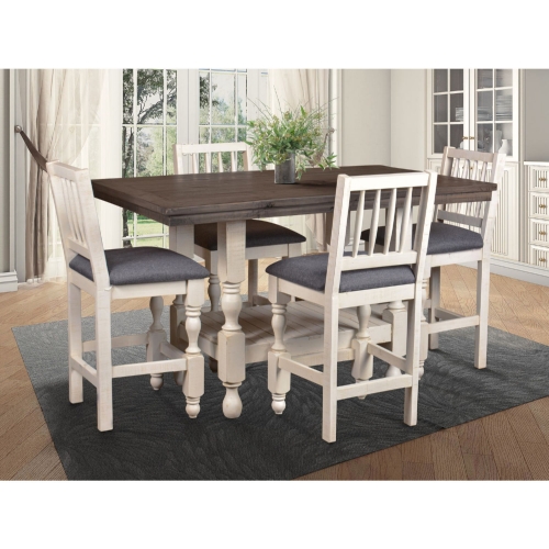 Rustic French 60" Counter Dining Set in Distressed White & Brown Wood