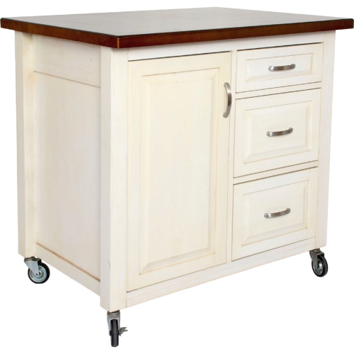 Andrews Kitchen Cart in Distressed Antique White & Chestnut Brown