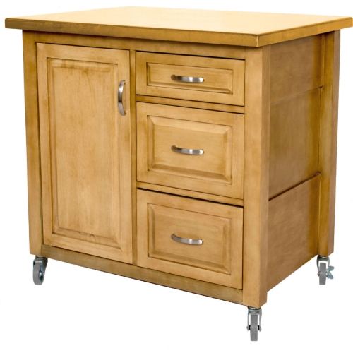 Oak Selections 3 Drawer Kitchen Cart in Distressed Light Oak