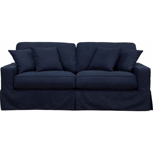 Americana Box Cushion Slipcovered Sofa in Navy Blue Performance Fabric