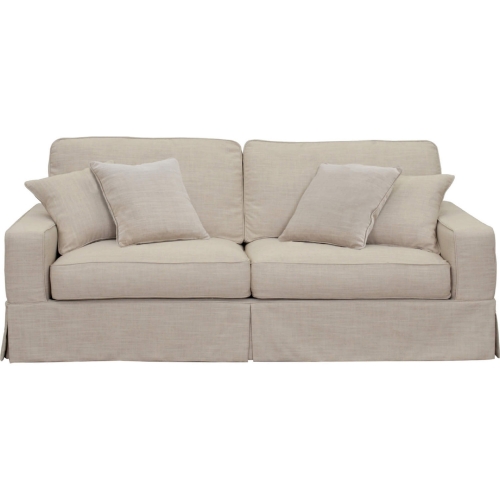 Americana Box Cushion Slipcovered Sofa in Linen Performance Fabric