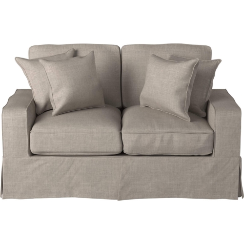 Americana Box Cushion Slipcovered Loveseat in Light Gray Performance Fabric