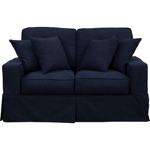 Americana Box Cushion Slipcovered Loveseat in Navy Blue Performance Fabric