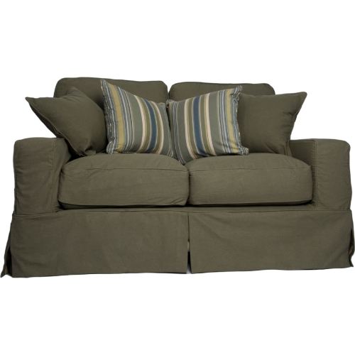 Americana Box Cushion Slipcovered Loveseat in Forest Green Performance Fabric