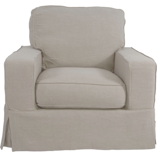 Americana Box Cushion Slipcovered Accent Chair in Light Gray Performance Fabric