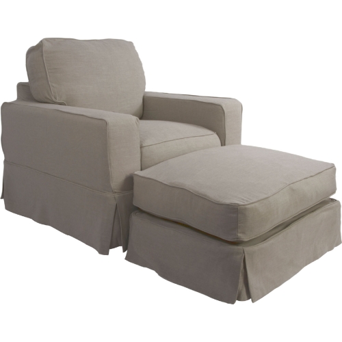 Americana Box Cushion Slipcovered Accent Chair & Ottoman in Light Gray Performance Fabric