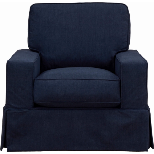 Americana Box Cushion Slipcovered Accent Chair in Navy Blue Performance Fabric