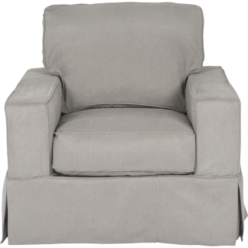 Americana Box Cushion Slipcovered Accent Chair in Gray Performance Fabric